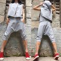 Light Gray Asymmetric Two-Piece Summer Set with Hooded Top and Cropped Pants