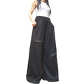 Black Wide Leg Pants / Cotton Stretch Palazzo Pants with Zipper Details