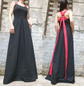 Black Sleeveless Summer Dress with Open Back and Red Asymmetric Straps