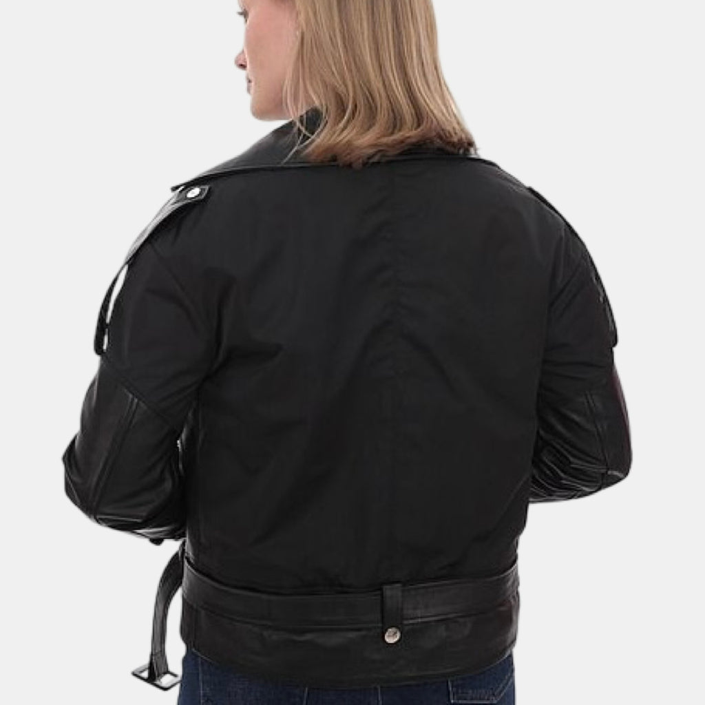 Black Asymmetric Lambskin Jacket with Waterproof Panels