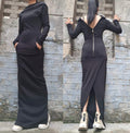 Black Asymmetric Cotton Maxi Dress with Back Zipper and Pockets