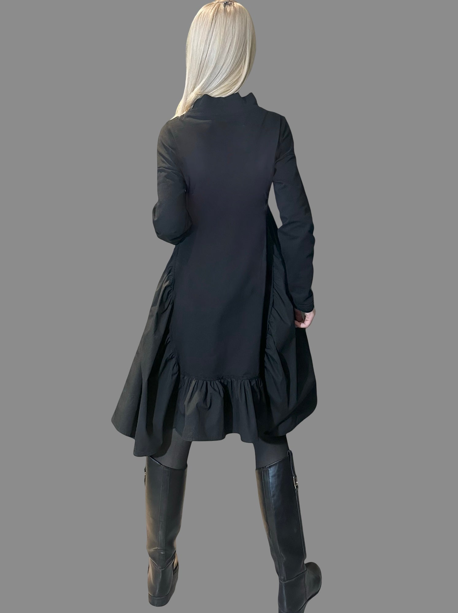 Black Oversized Asymmetric Dress – Avant-Garde Cotton Tunic with Dramatic Volume