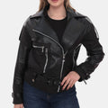 Black Asymmetric Lambskin Jacket with Waterproof Panels