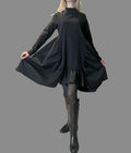 Black Oversized Asymmetric Dress – Avant-Garde Cotton Tunic with Dramatic Volume