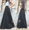 Black High Waist Maxi Skirt with Hand-Cut Fancy Detail