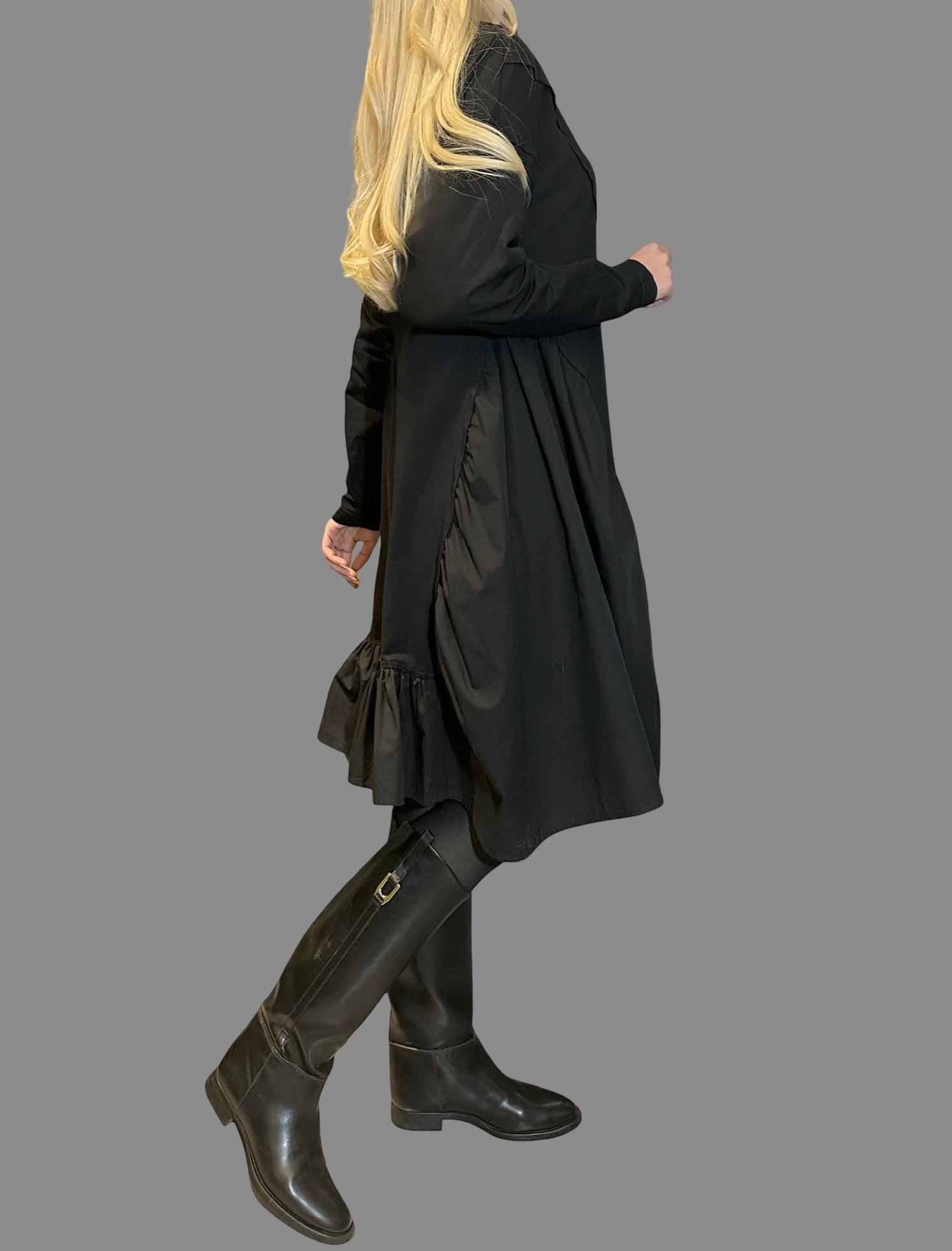 Black Oversized Asymmetric Dress – Avant-Garde Cotton Tunic with Dramatic Volume