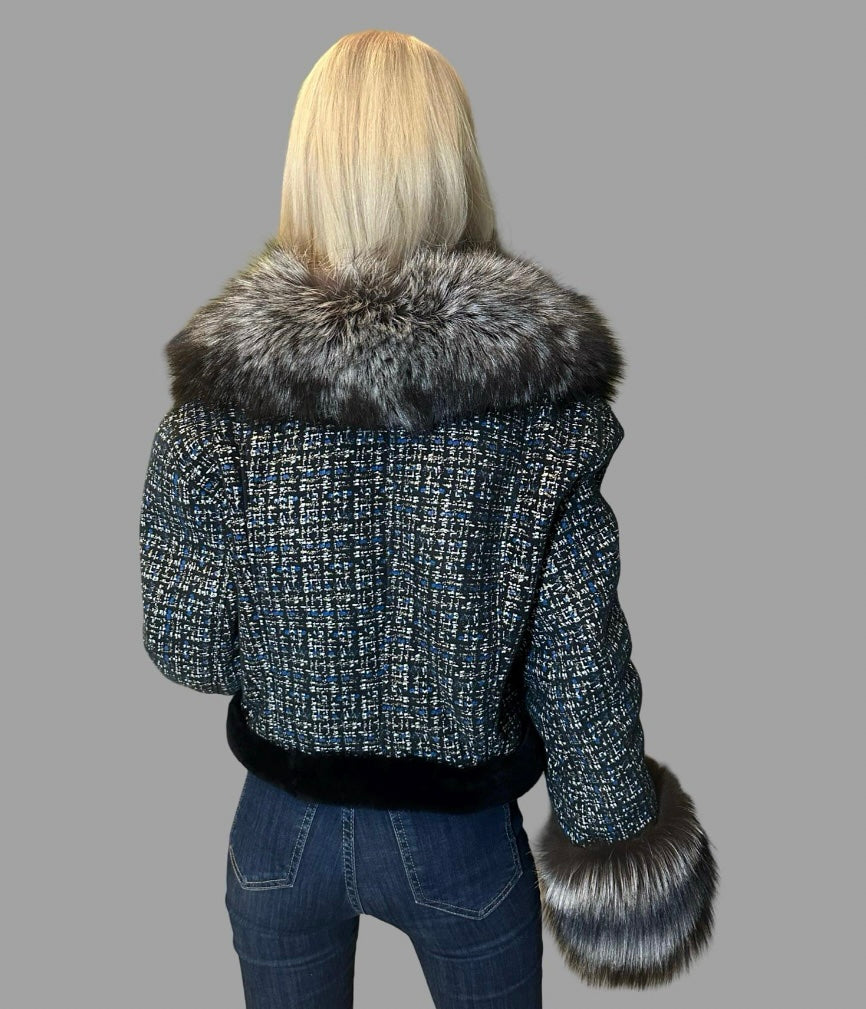 Short Lambskin Coat with Fox Fur Collar and Cuffs