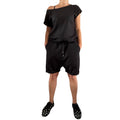 Black Linen Asymmetrical Short Jumpsuit with Open Back