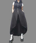 Black Asymmetric Hooded Sleeveless Vest with Zipper Closure