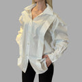 White Asymmetric Button-Up Shirt with Statement Collar