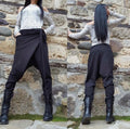 Black Asymmetric Cotton Harem Pants with Tie Detail  / Avant-Garde Trousers