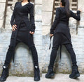 Black Asymmetric Cotton Rib Set with Harem Pants