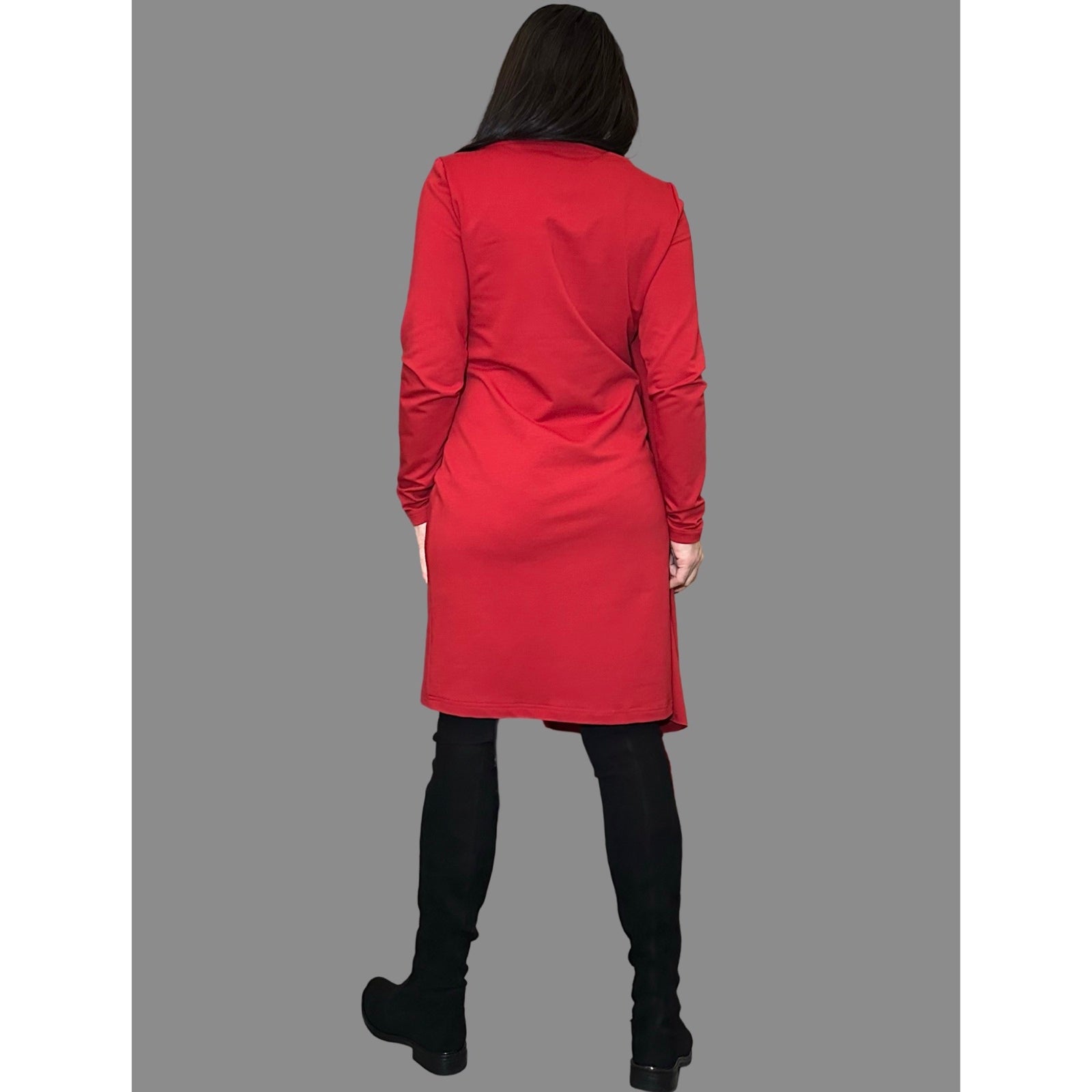 Red Asymmetrical Cotton Dress — Avant-Garde Draped Tunic