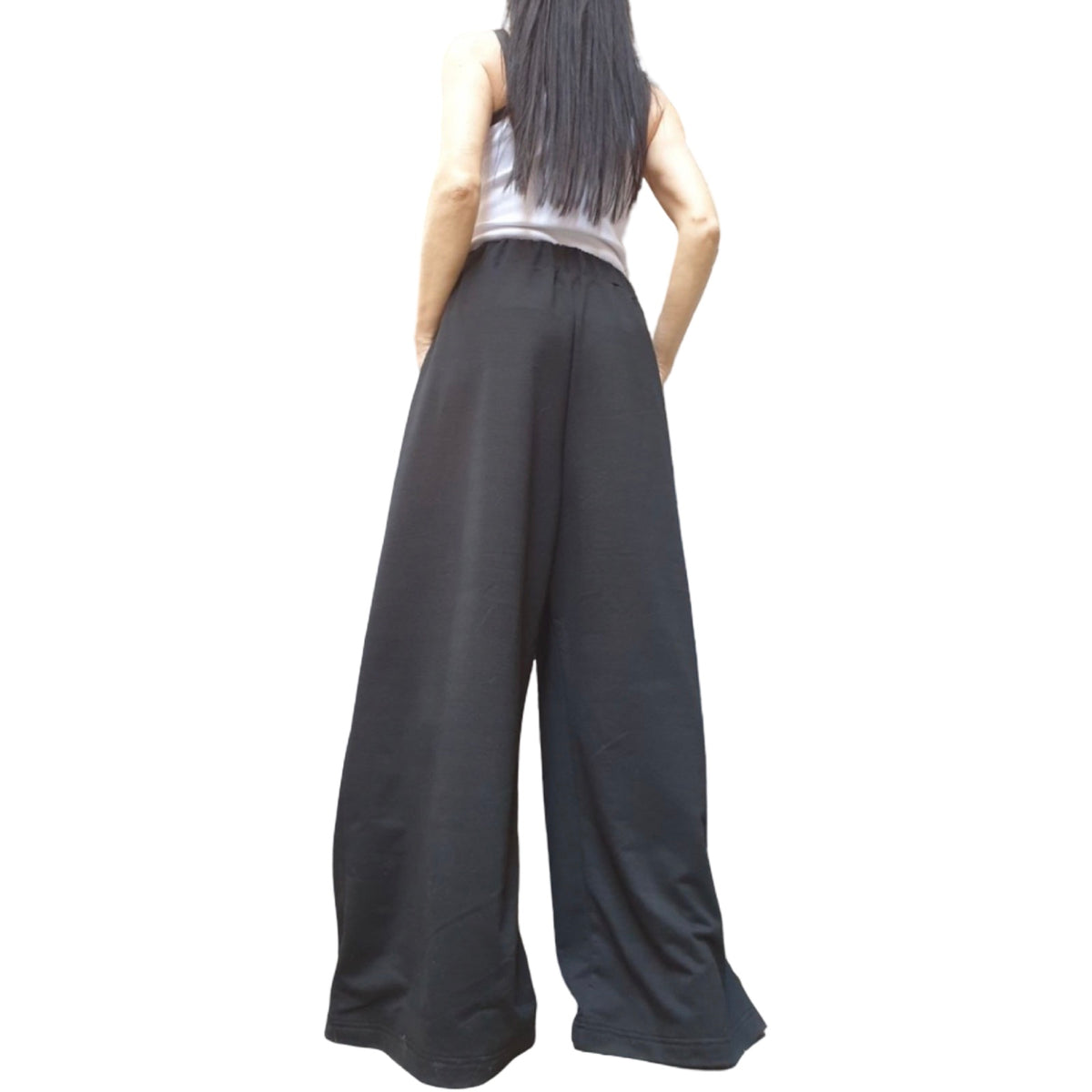 Black Wide Leg Pants / Cotton Stretch Palazzo Pants with Zipper Details