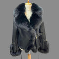Black Shearling Coat with Fox Fur Collar and Cuffs