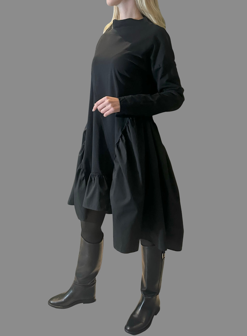 Black Oversized Asymmetric Dress – Avant-Garde Cotton Tunic with Dramatic Volume