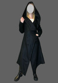 Asymmetric Black Hooded Coat – Avant-Garde Long Fleece Jacket