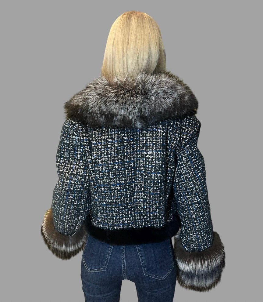 Short Lambskin Coat with Fox Fur Collar and Cuffs