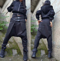 Black Low Waist Harem Pants with Asymmetric Front and Buckle Detail