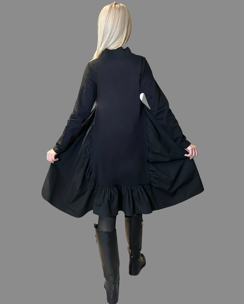 Black Oversized Asymmetric Dress – Avant-Garde Cotton Tunic with Dramatic Volume