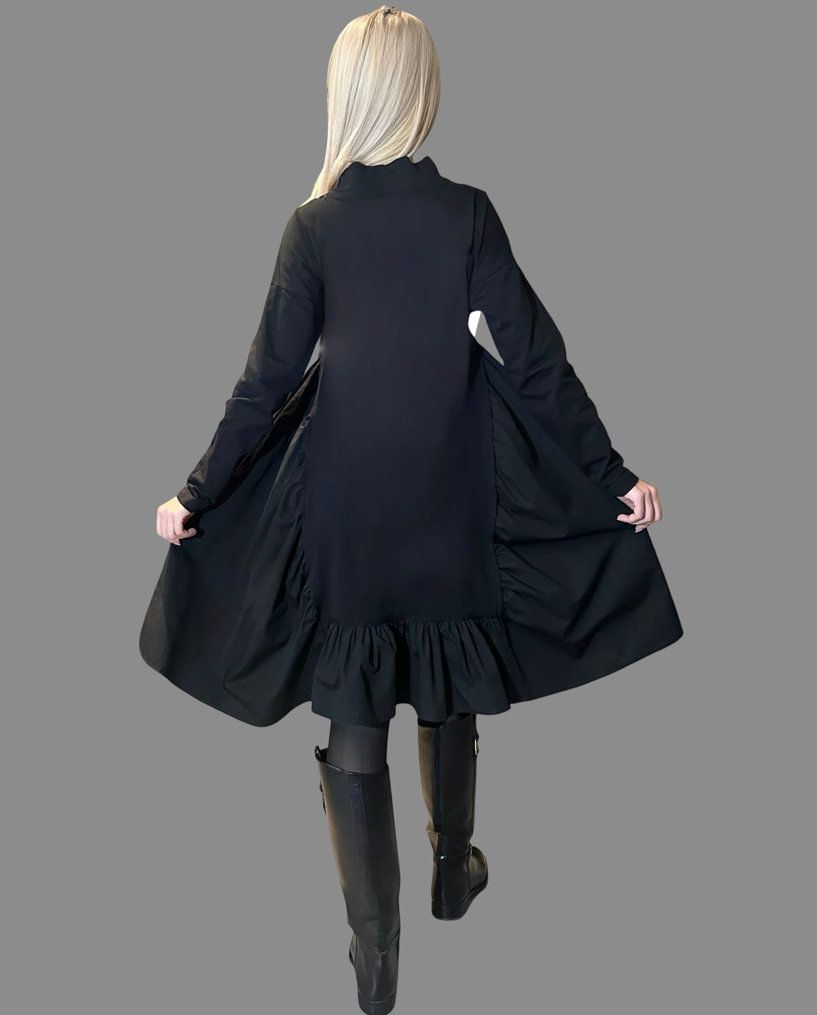 Black Oversized Asymmetric Dress – Avant-Garde Cotton Tunic with Dramatic Volume