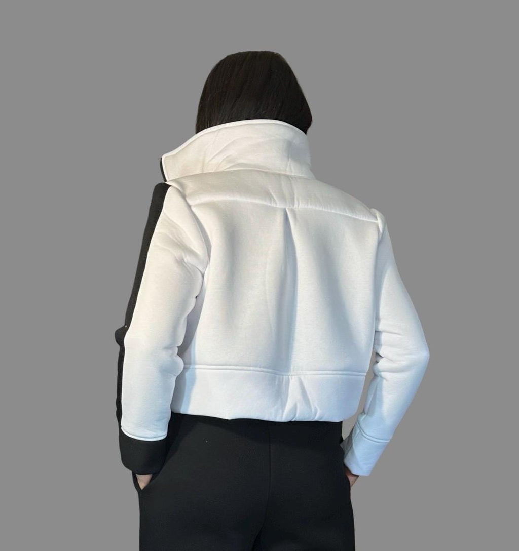 Cropped White Fleece Jacket – High Collar Winter Top / Women’s Streetwear Sweatshirt / Zip Up Hoodie / Designer Warm Sweater XS–5XL