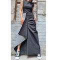 Asymmetric Denim Maxi Dress – Avant Garde A-Line Jean Dress with Side Slit / Women’s Streetwear Sculptural Dress