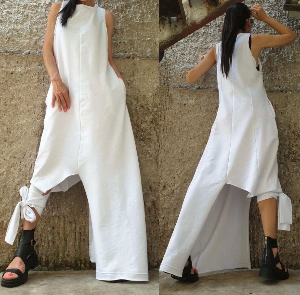 Asymmetrical Black Sleeveless Dress – Avant-Garde Cotton Maxi with Side Pockets