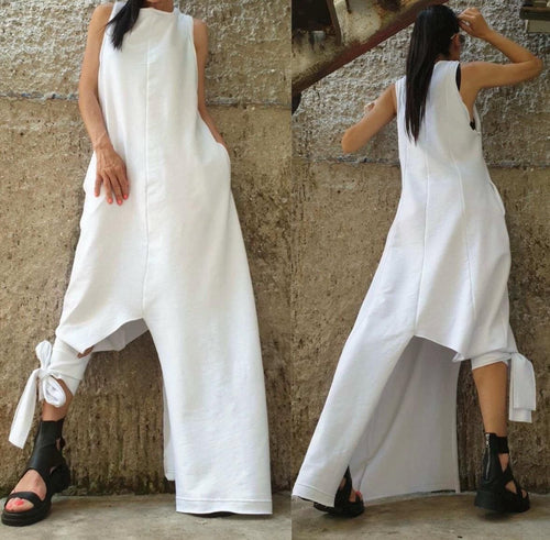 Asymmetrical Black Sleeveless Dress – Avant-Garde Cotton Maxi with Side Pockets