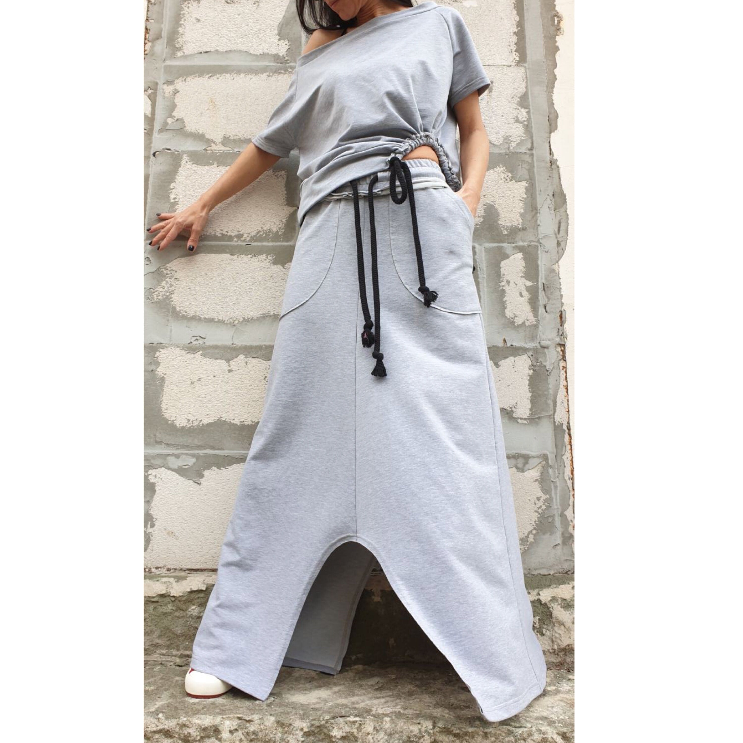 Asymmetric Cotton Set – High Waist Skirt and Tie Detail Top / Avant-Garde Casual Outfit