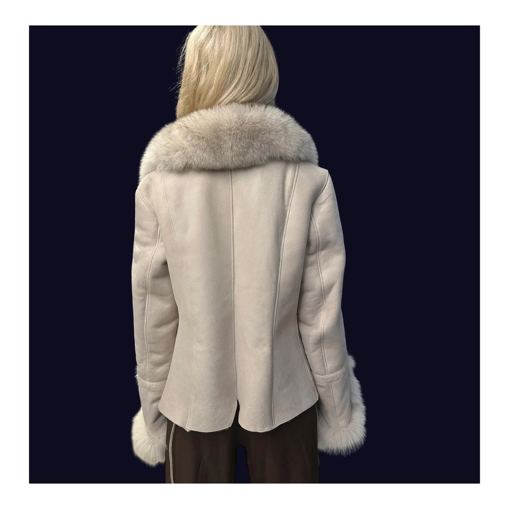 Black Shearling Coat with Fox Fur Collar and Cuffs