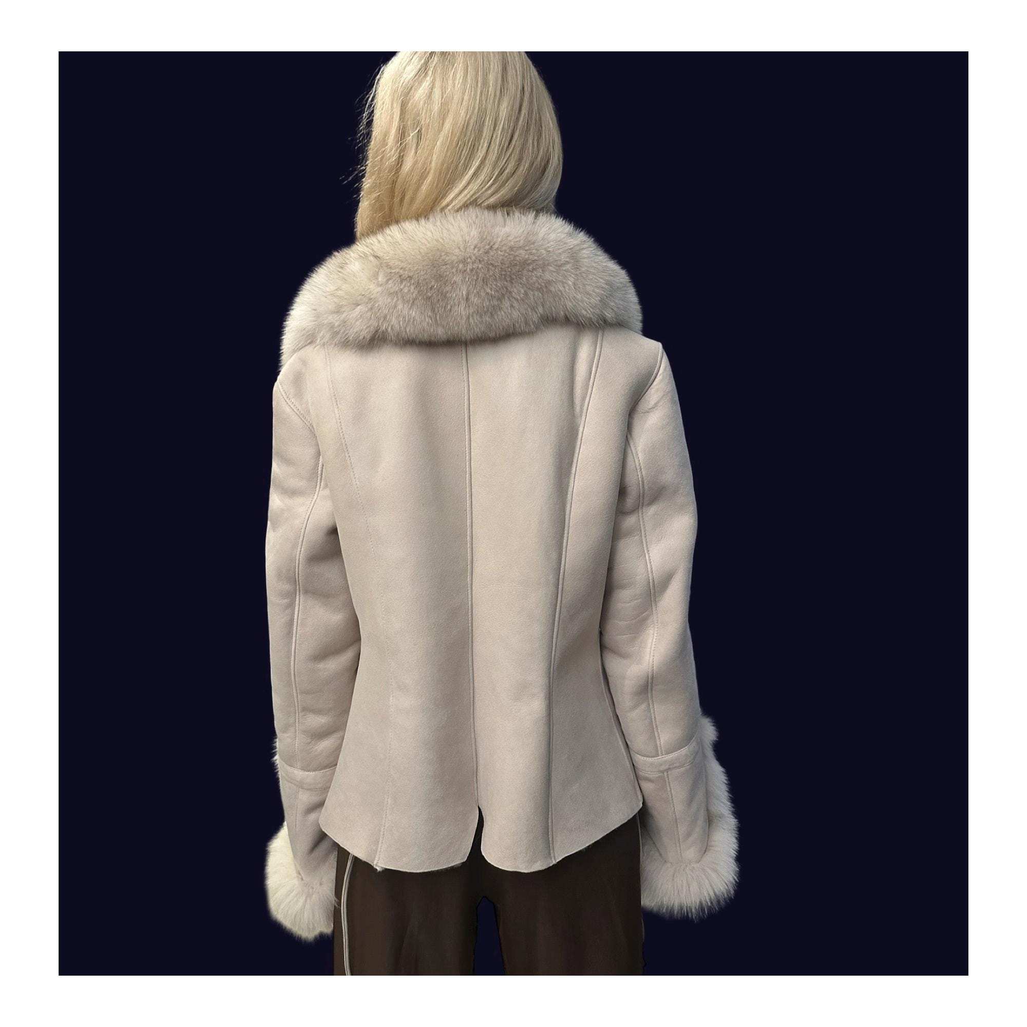 Black Shearling Coat with Fox Fur Collar and Cuffs