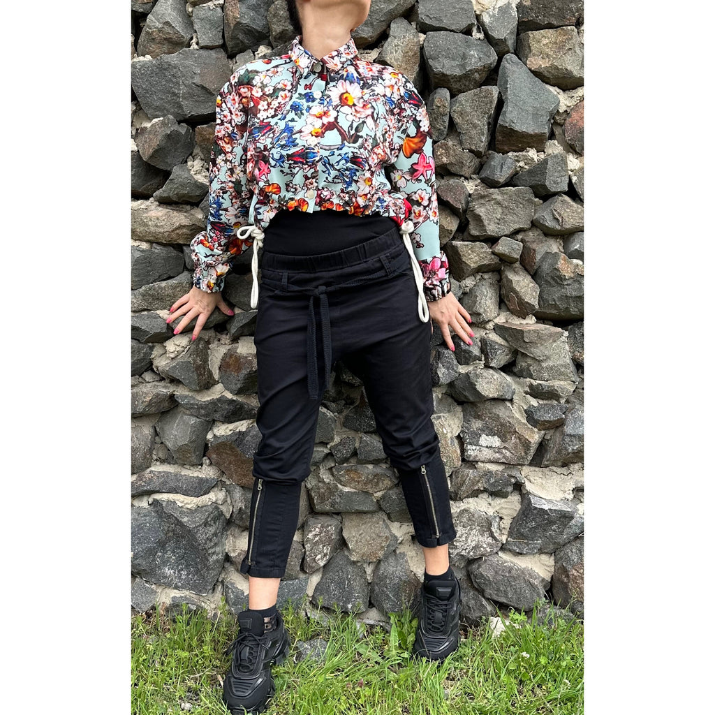 Colourful Neoprene Blouse: Asymmetric Button-Up Top