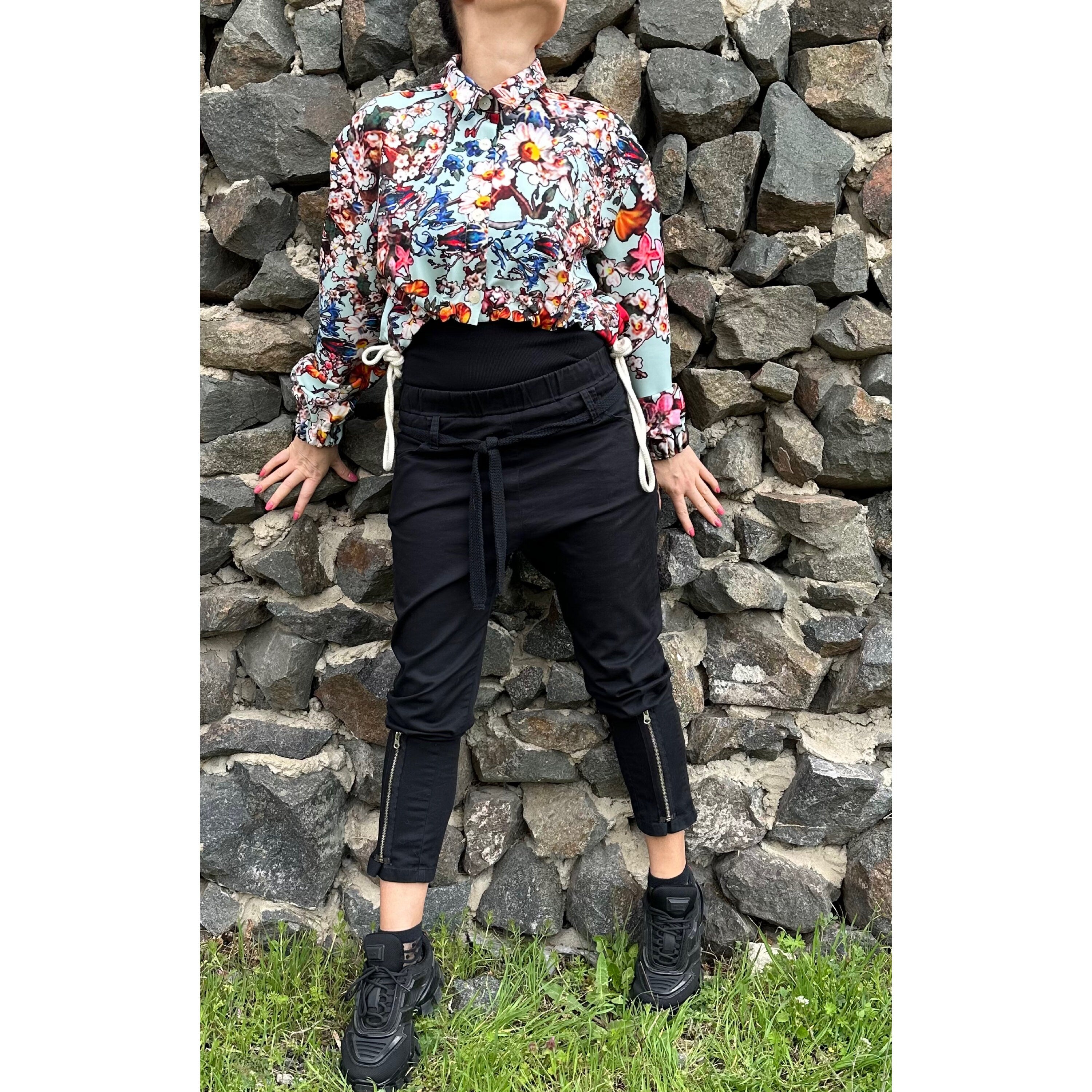 Colourful Neoprene Blouse: Asymmetric Button-Up Top
