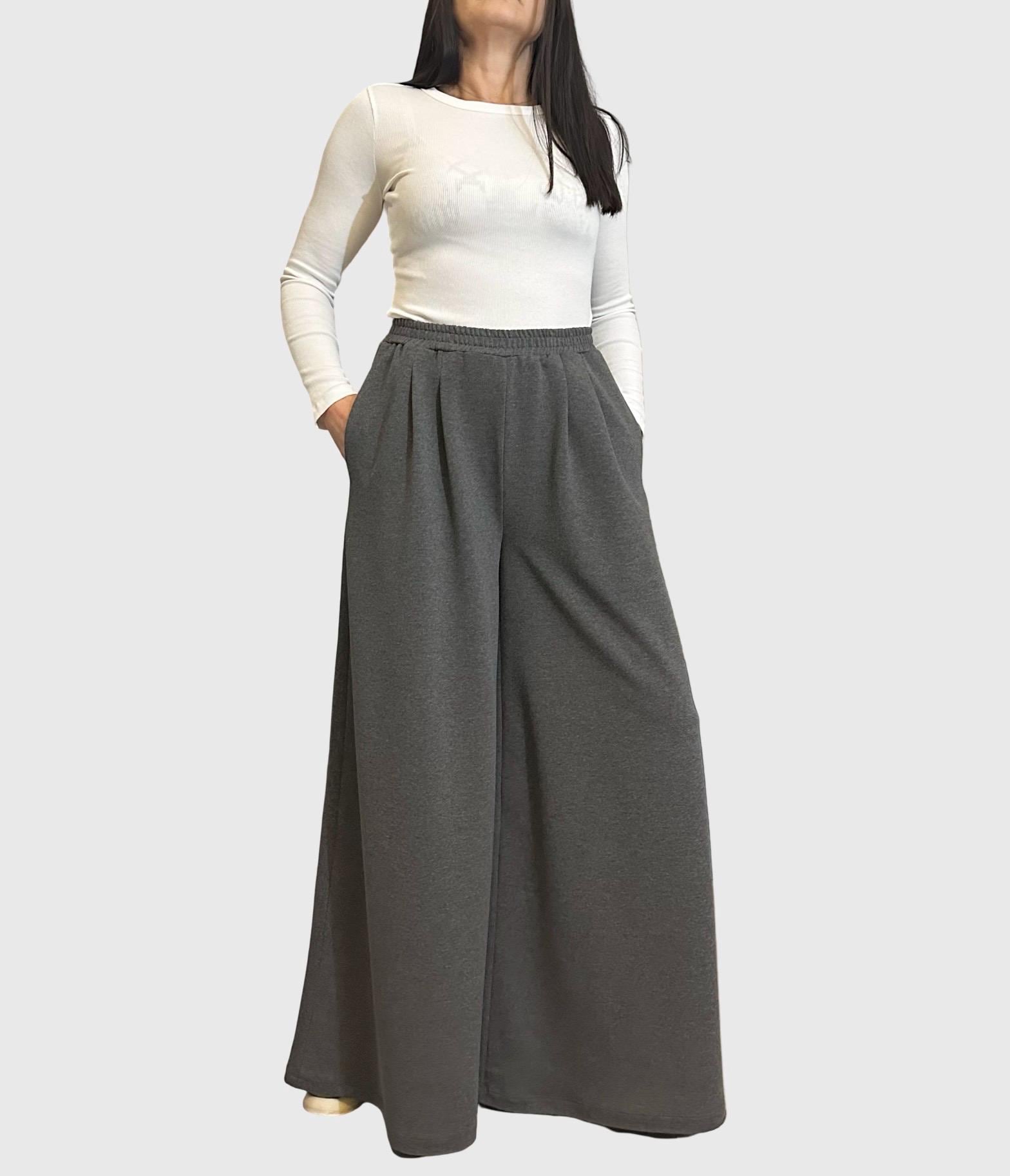 Dark Gray Cotton Palazzo Pants with Elastic Waist / High Waist Wide Leg Skirt Pants / Casual Comfortable Maxi Trousers