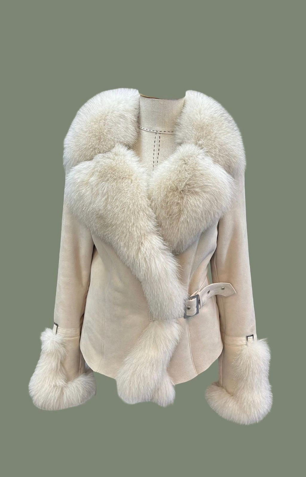 Women’s Real Sheepskin Shearling Coat with Fox Fur – 100% Genuine Lambskin Leather Winter Jacket / Handmade Luxury Coat XS–3XL