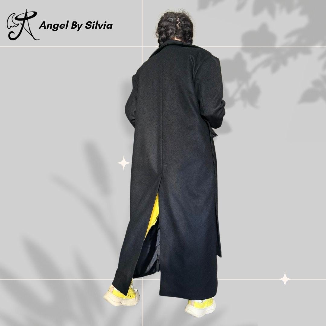Black Wool Blend Belted Trench Coat: Classic Winter Style
