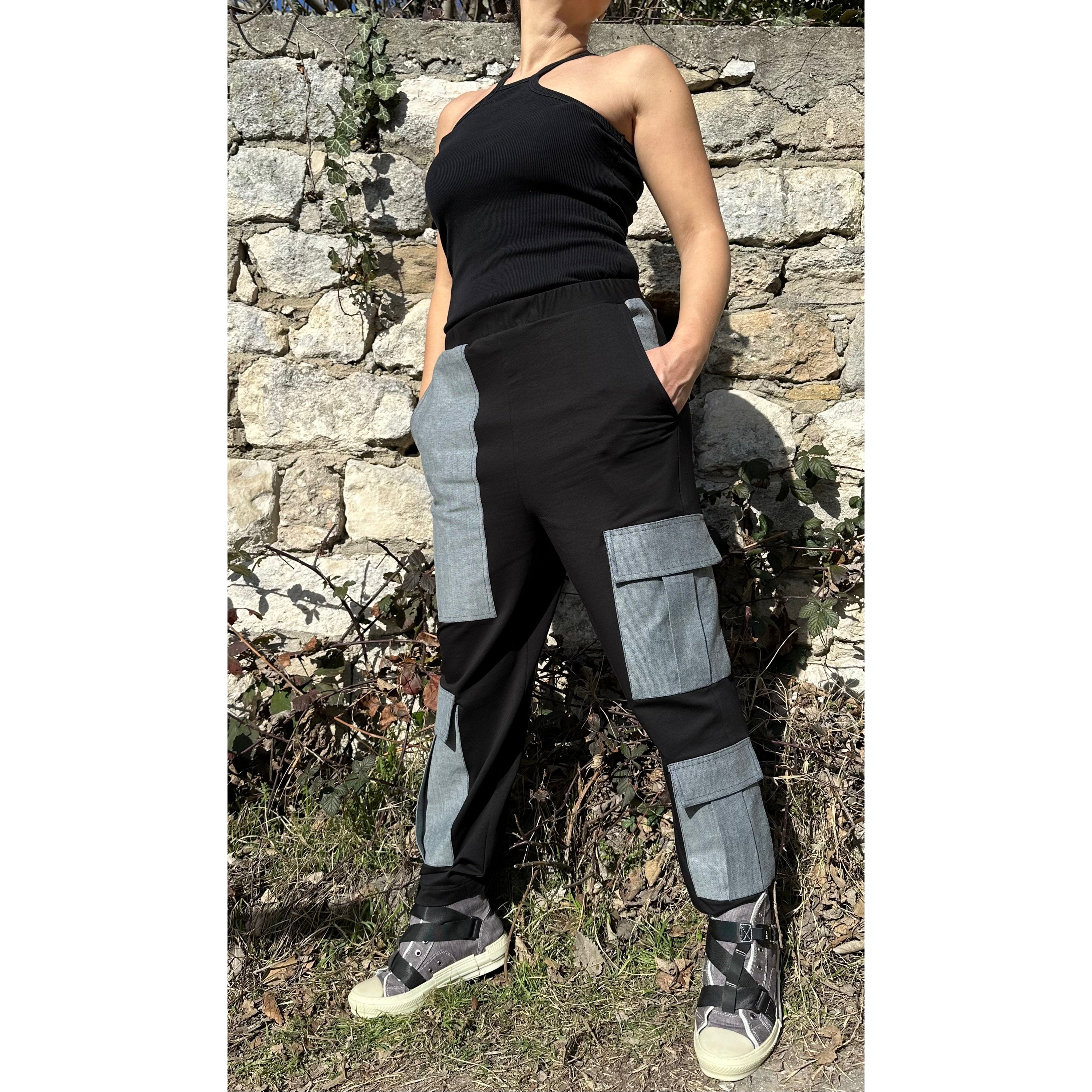 Cargo Pants in Cotton and Denim – Utility Style with Elastic Waist and Patch Pockets