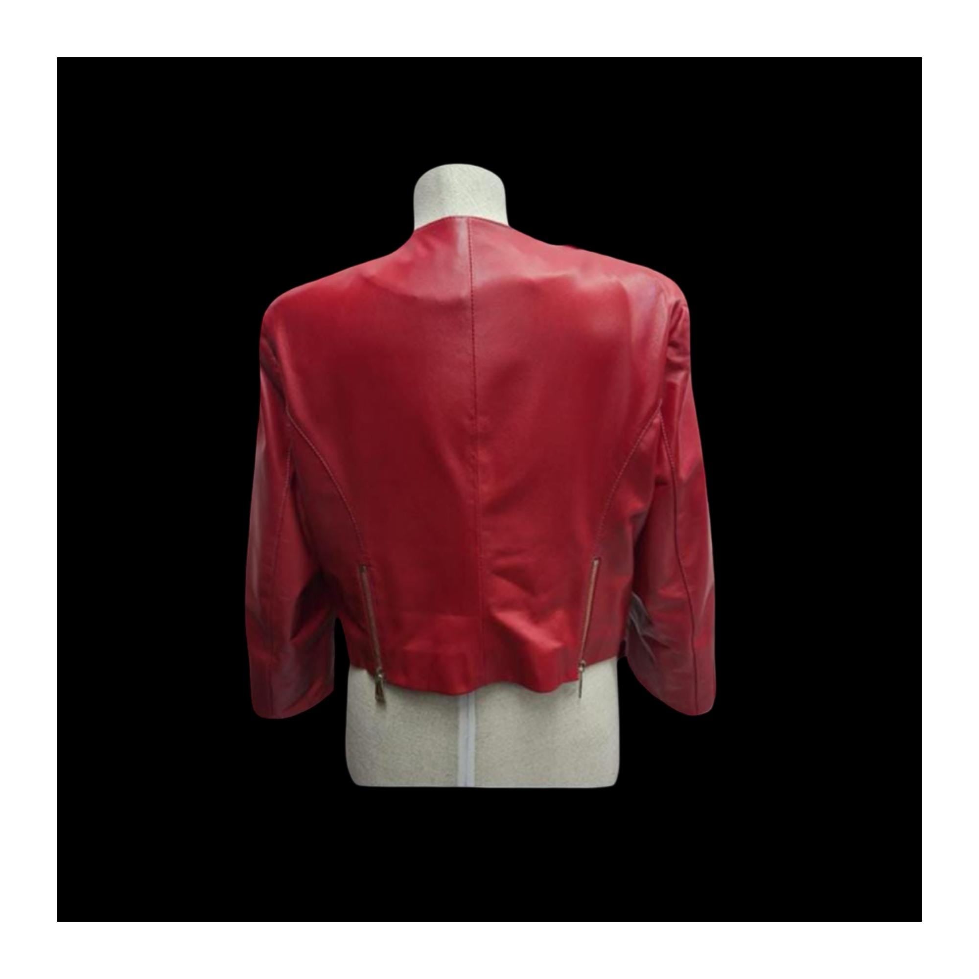 Women’s Red Leather Jacket / Genuine Lambskin Short Biker Style Coat / Handmade Cropped Moto Jacket