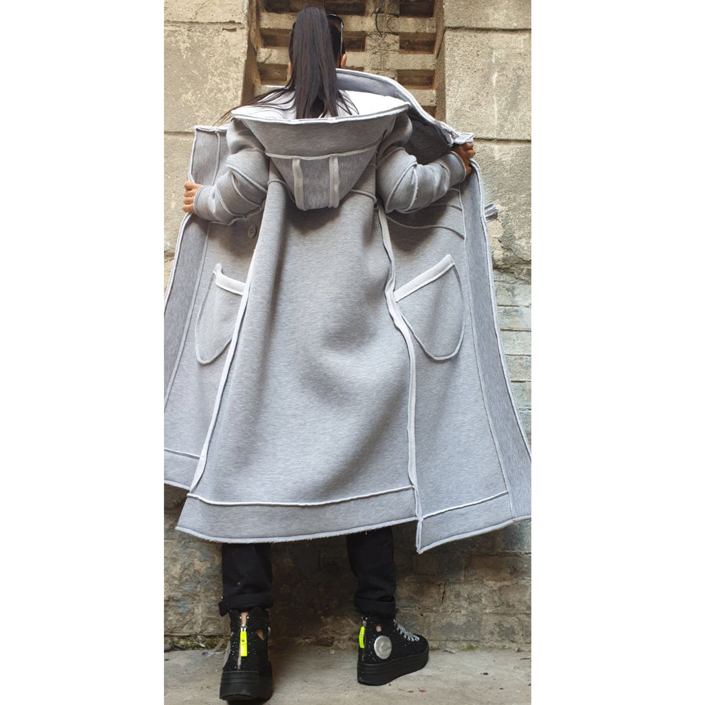Women’s Asymmetric Winter Vest Coat with Hood – Heavyweight Sweatshirt Fabric Jacket with Large Pockets