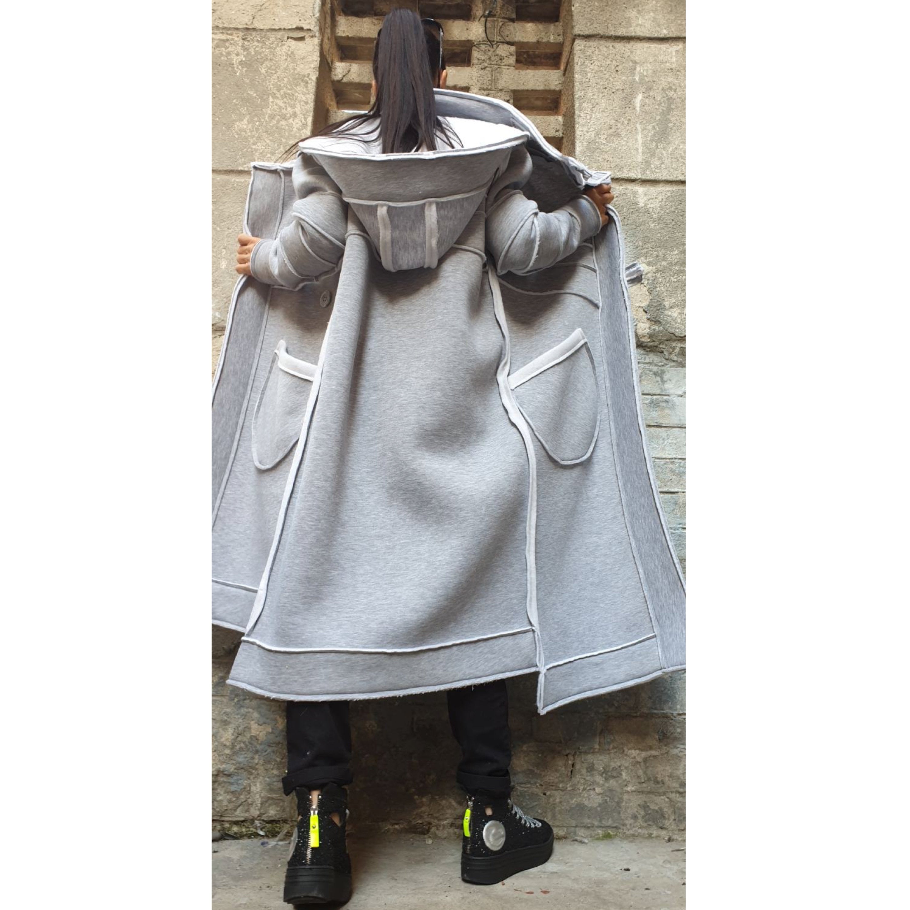 Women’s Asymmetric Winter Vest Coat with Hood – Heavyweight Sweatshirt Fabric Jacket with Large Pockets