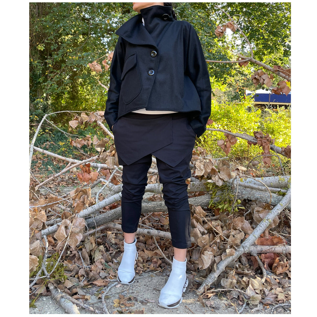 Wool Short Coat  High Collar Black Winter Coat