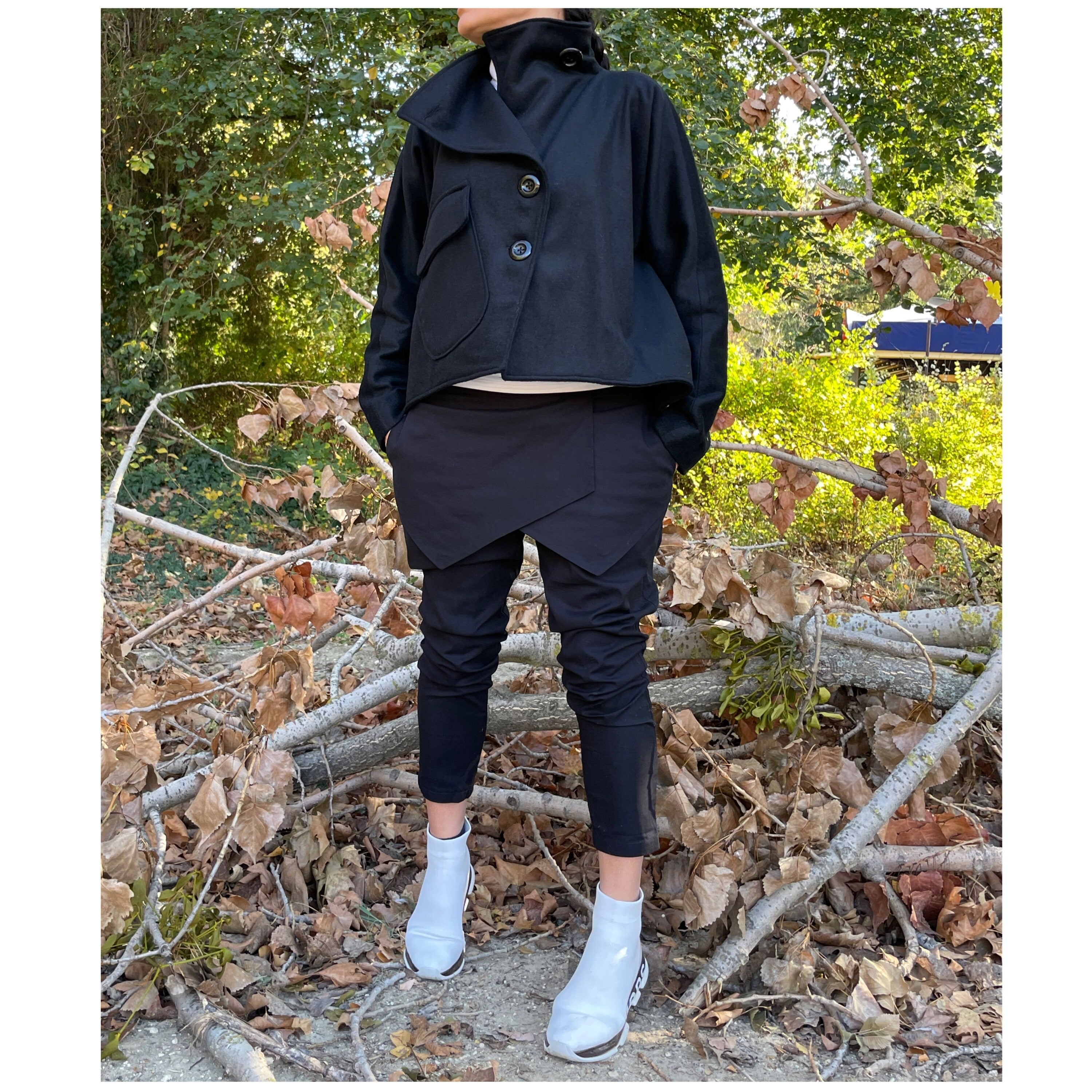 Wool Short Coat  High Collar Black Winter Coat
