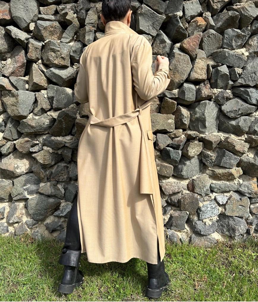 Grey Long Sleeve Shirt Dress: Belted Cotton-Blend Outwear