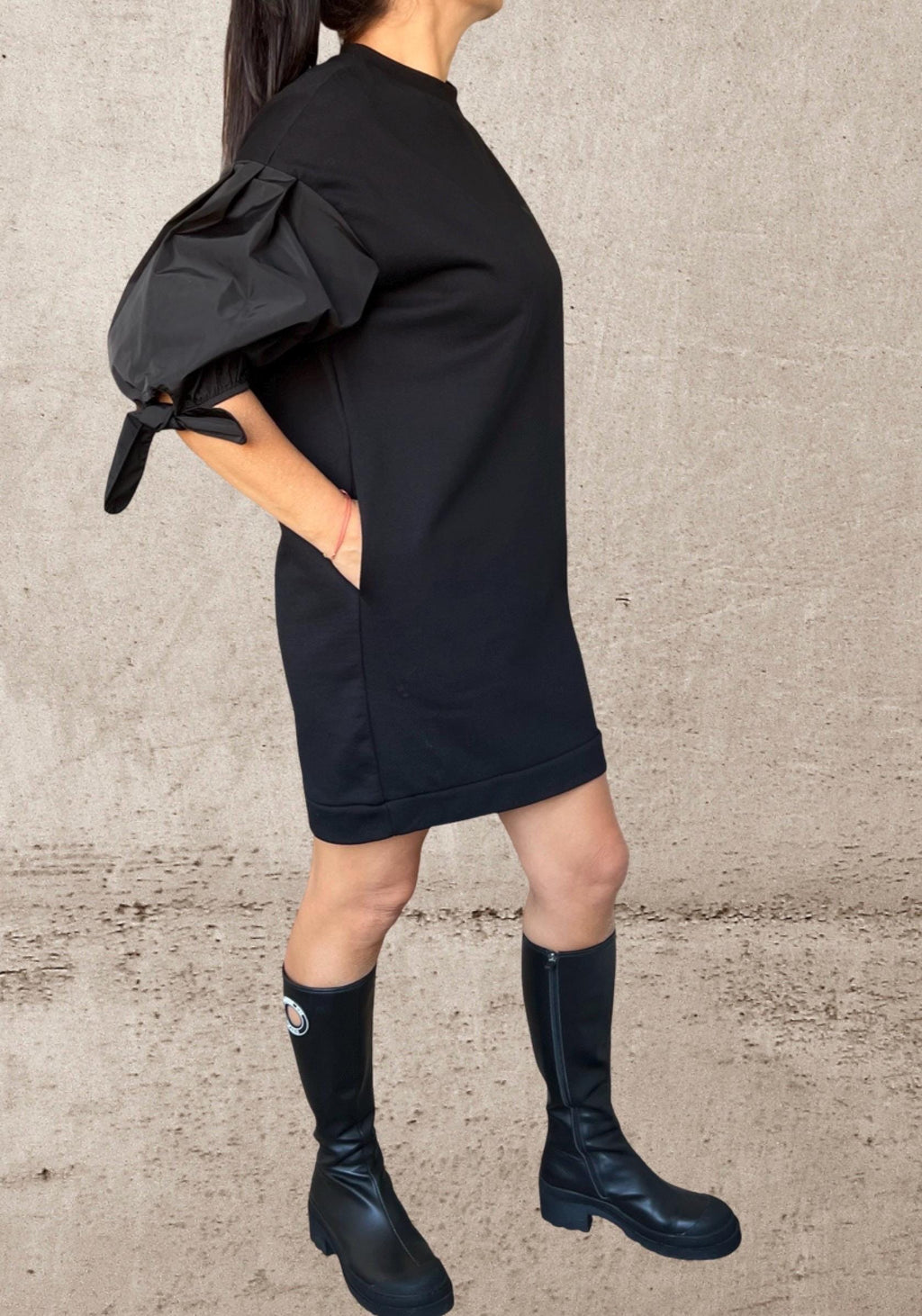Black Cotton Tunic Dress with Balloon Sleeves – Short Puff Sleeve Dress – Oversized Minimalist Tunic – Handmade Custom XS–5XL