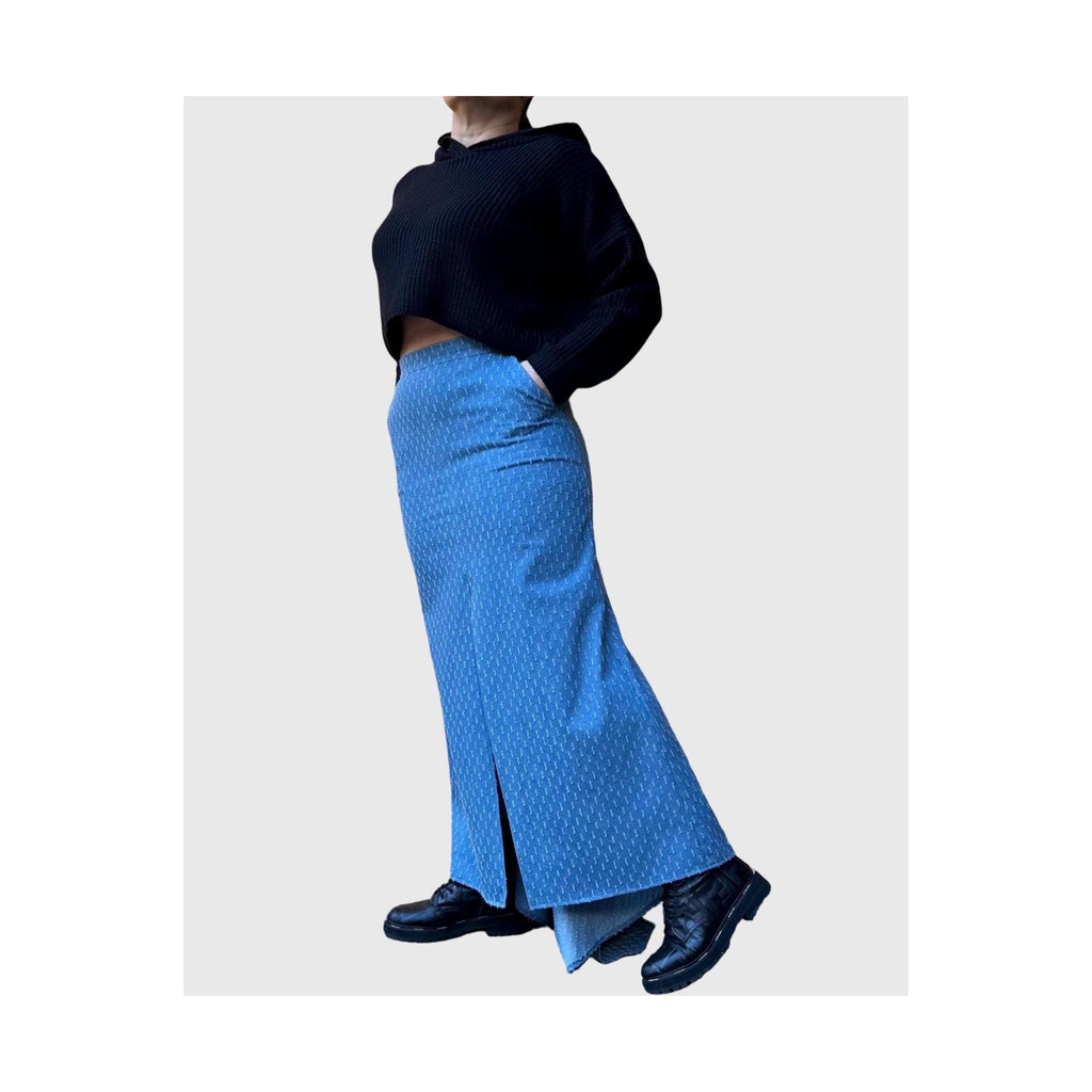 Avant-Garde High Waist Denim Maxi Skirt with Asymmetrical Back Hem