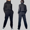 Women’s Two-Piece Tracksuit Set – Black High-Neck Zip Jacket & Jogger Pants / Thick Cotton Blend Loungewear / Minimalist Athleisure Outfit