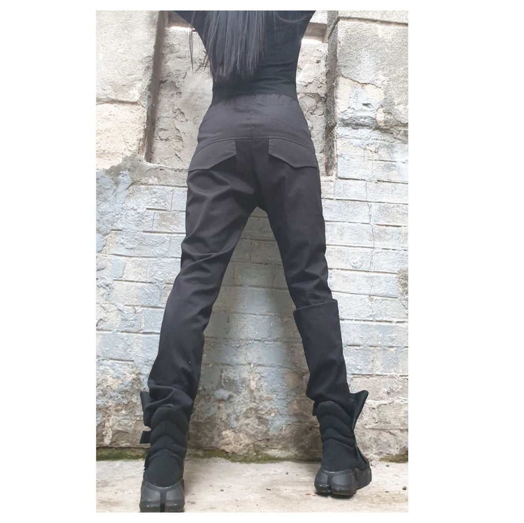Black Cotton Urban Pants – Regular Fit Women’s Trousers with Elastic Waist