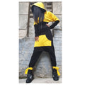 Yellow & Black Cotton Tracksuit – Hooded Crop Jacket / Harem Pants with Pocket