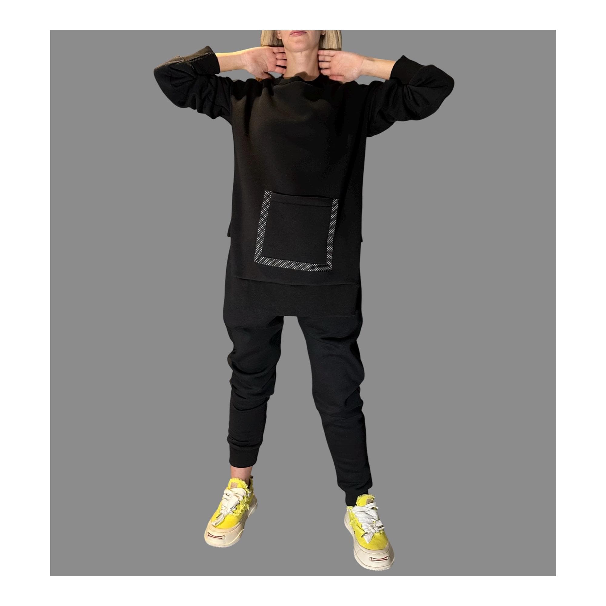 Women’s Winter Fleece Set – Asymmetric Sweatshirt & High-Waisted Joggers / Thick Three-Thread Cotton Tracksuit / Warm Black Two-Piece Outfit